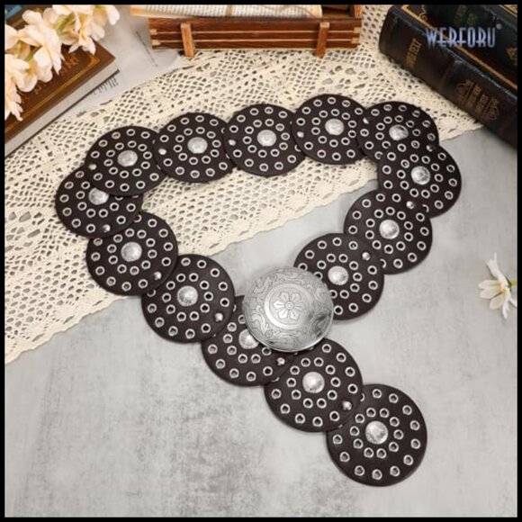 Western Disc Concho Belt Boho Leather Adjustable Wide Cowgirl Style